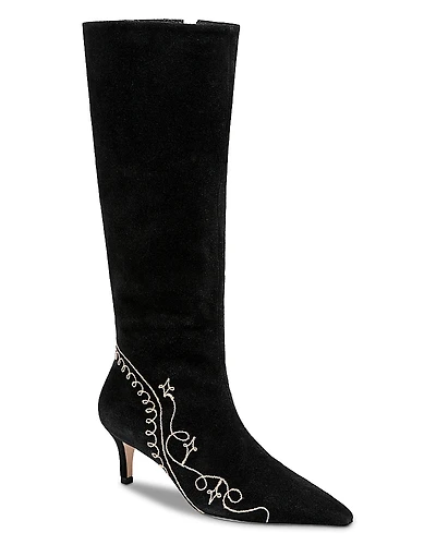 Cinq a Sept Women's Casey Embroidered Suede Tall Boots