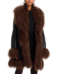 Susanna Chow Dorothy Leather & Shearling Trim Midi Coat