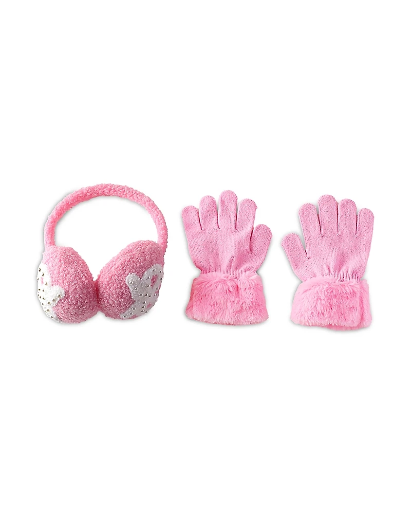 Omg Accessories Girls' Bow Earmuffs & Faux Fur Cuff Gloves Set - Big Kid