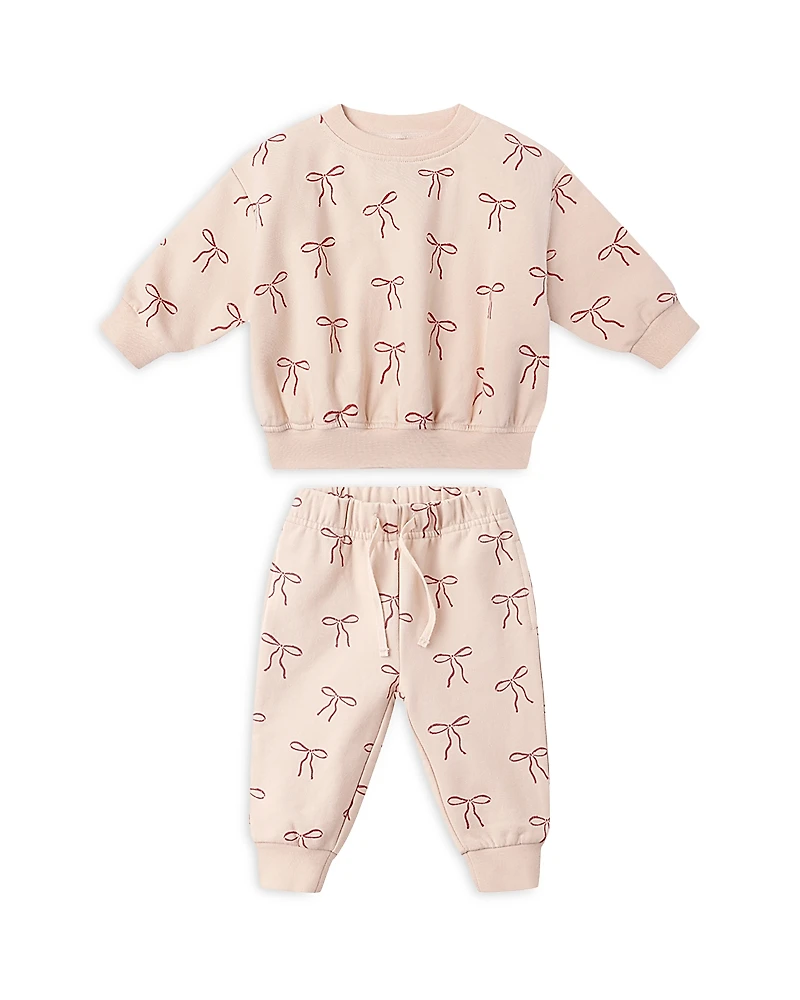Quincy Mae Girls' Relaxed Fleece Bow Print Sweatshirt & Joggers - Baby