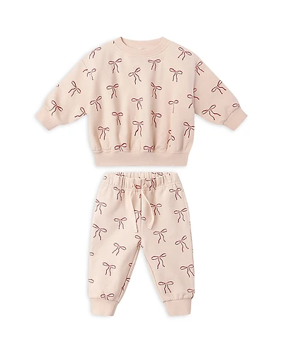 Quincy Mae Girls' Relaxed Fleece Bow Print Sweatshirt & Joggers - Baby