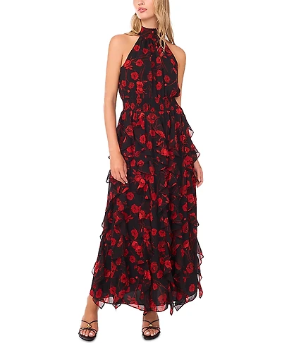 1.state Floral Ruffle Cascading Maxi Dress