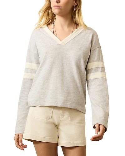 Faherty Slub Varsity V Neck Top