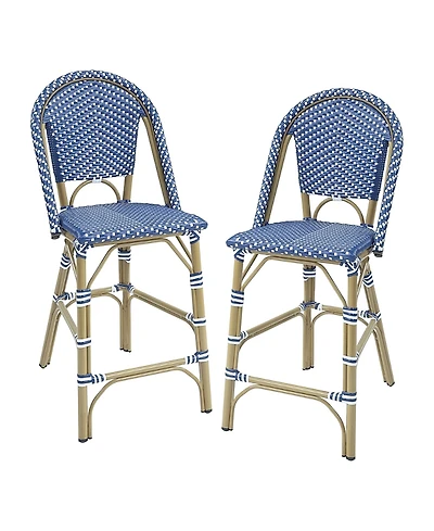 Furniture of America Tricke Aluminum and Pe Wicker Patio Counter Height Chairs, Set of 2