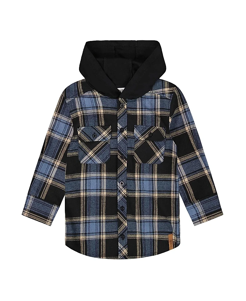 Deux par Boys' Long Sleeve Hooded Flannel Shirt - Little Kid, Big Kid