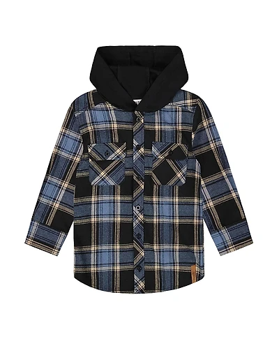 Deux par Boys' Long Sleeve Hooded Flannel Shirt - Little Kid, Big Kid