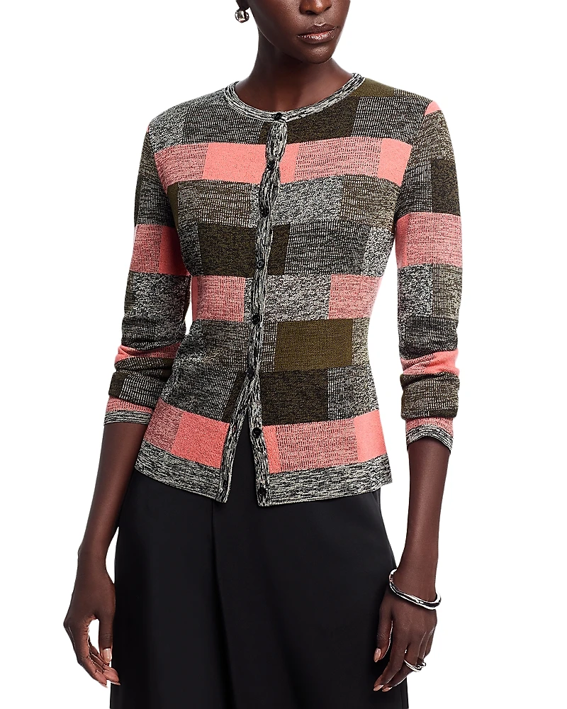 Lafayette 148 New York Jacquard Check Button Front Cardigan