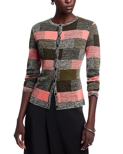 Lafayette 148 New York Jacquard Check Button Front Cardigan