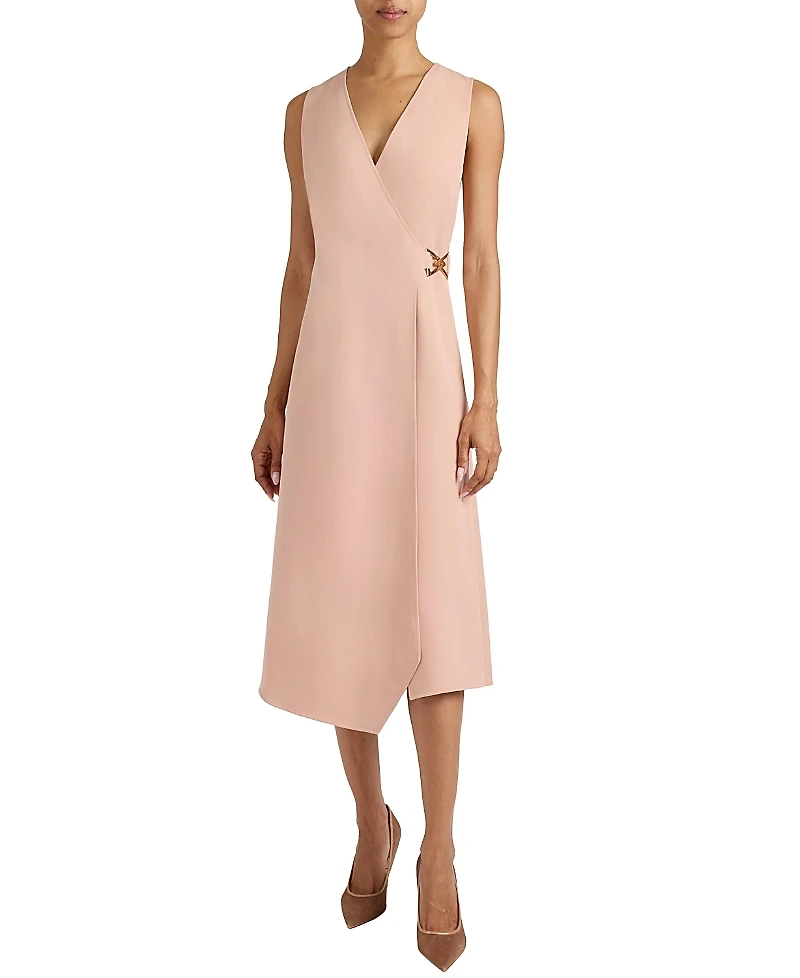Santorelli Ursa Sleeveless Faux Wrap Dress with Metal Buckle