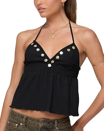Edikted Textured Iridescent Babydoll Halter Top