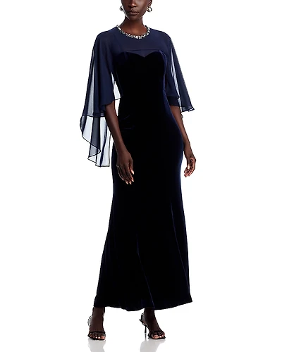 Eliza J Embellished Neck Cape Mermaid Gown