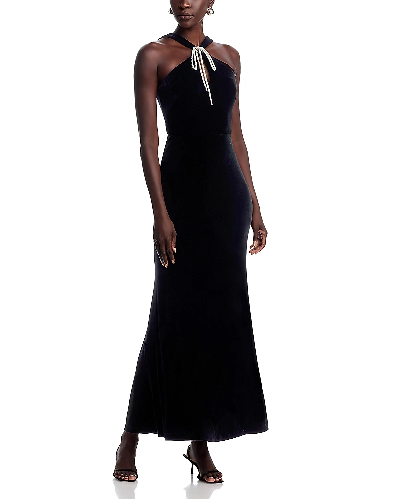 Eliza J Bow Front Stretch Velvet Gown
