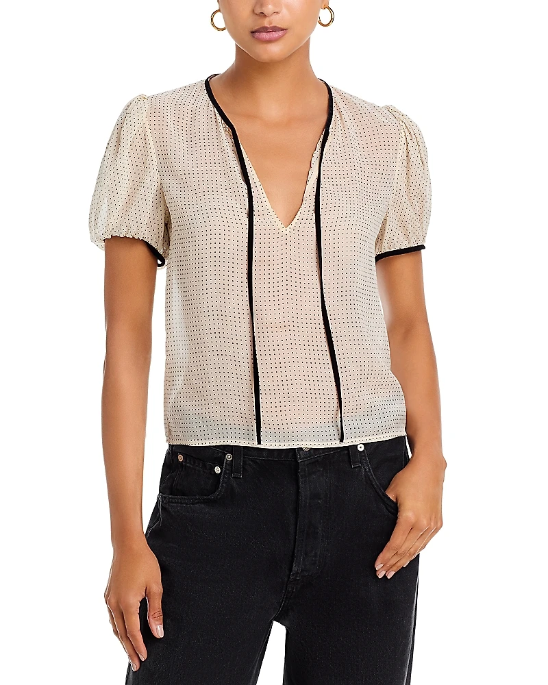 Frame The Silk Tie Puff Sleeve Top