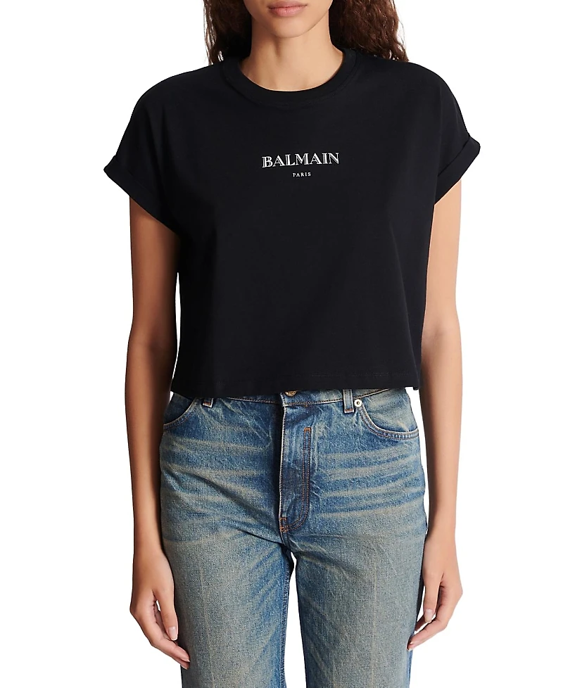 Balmain Cropped T-Shirt with Print