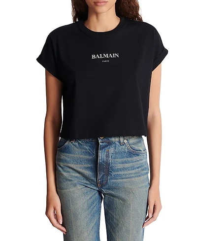 Balmain Cropped T-Shirt with Print