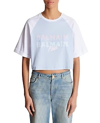 Balmain Cropped T-Shirt with Paris Print