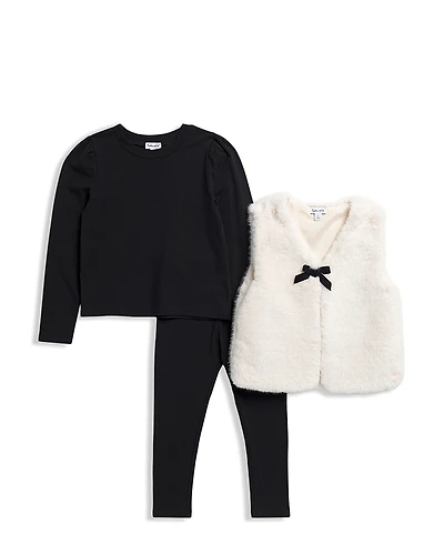 Splendid Girls' Top, Faux Fur Vest & Leggings Set - Little Kid