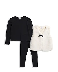 Splendid Girls' Top, Faux Fur Vest & Leggings Set - Little Kid