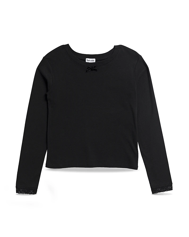 Splendid Girls' Faye Rib Lace Cuffed Long Sleeved Top - Big Kid