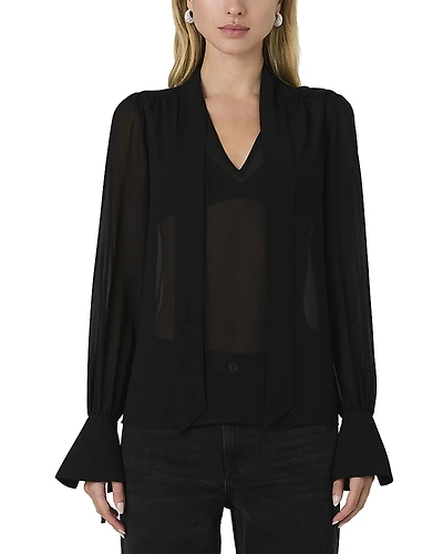 French Connection Eden Tie Neck Long Sleeve Blouse