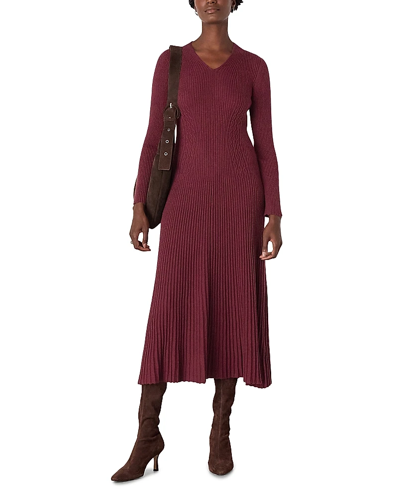 Whistles V Neck Cable Ribbed Knit Dress