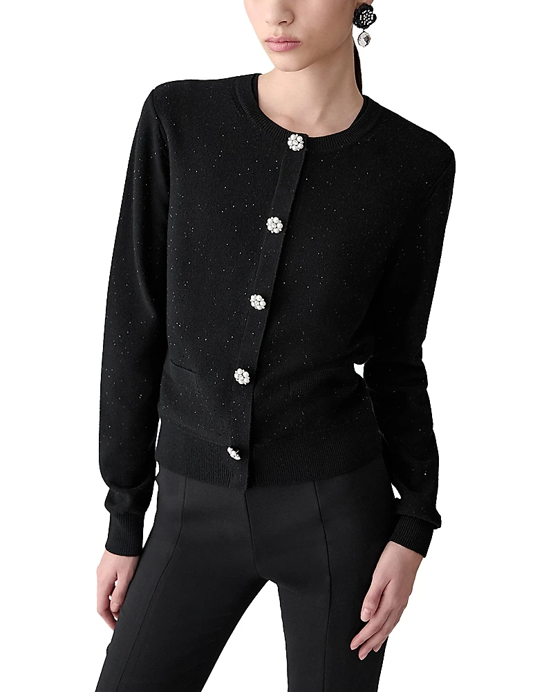 Carolina Herrera Floral Button Crewneck Cardigan