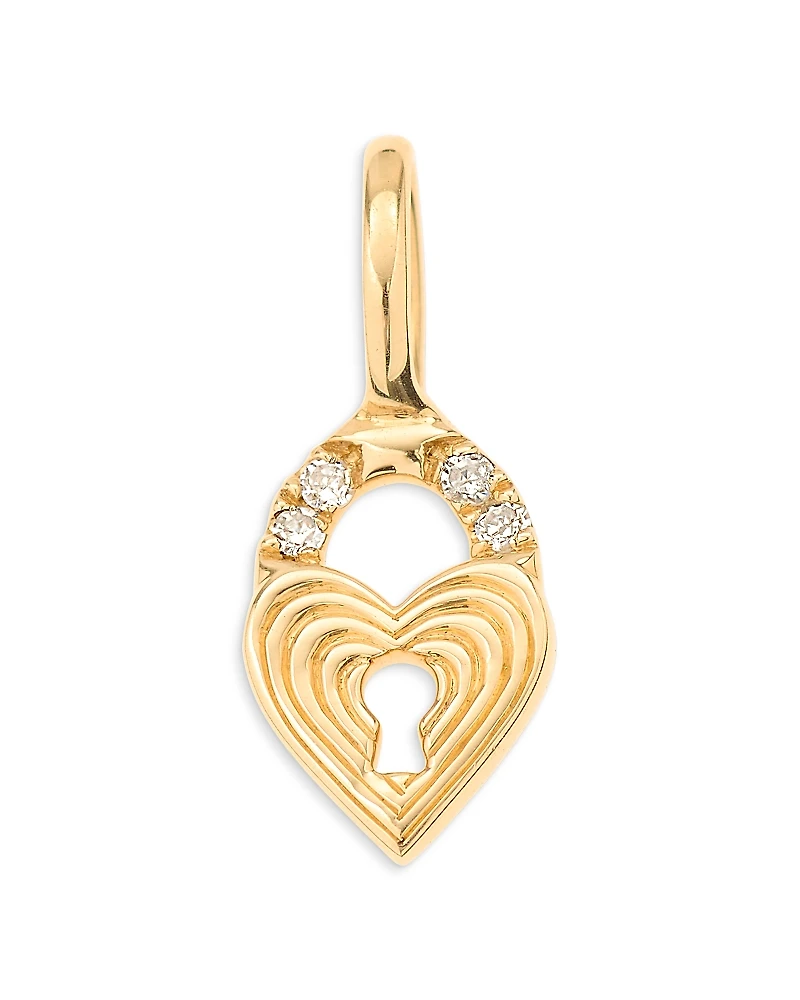 Adina Reyter 9K Yellow Gold Diamond Heart Padlock Mini Charm Pendant