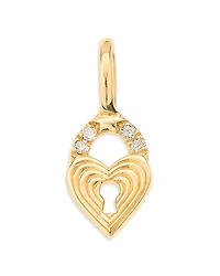 Adina Reyter 9K Yellow Gold Diamond Heart Padlock Mini Charm Pendant