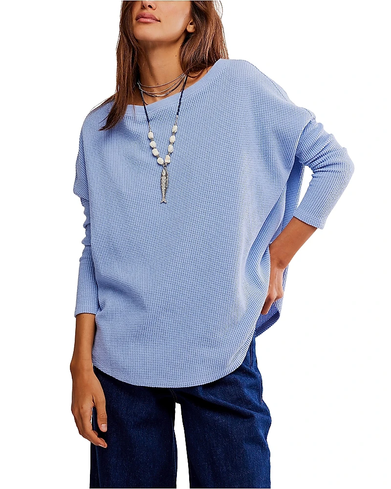 Free People Latte Blues Thermal Sweater