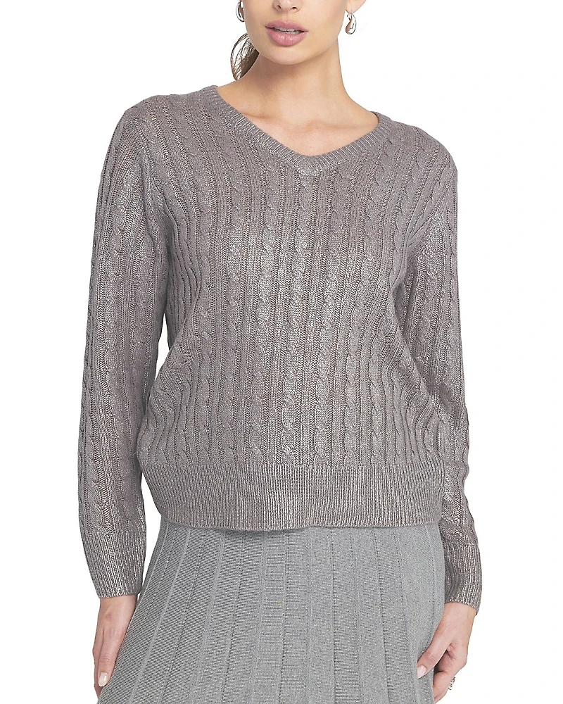 Elle Collection Metallic Cable Knit Sweater