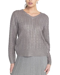 Elle Collection Metallic Cable Knit Sweater