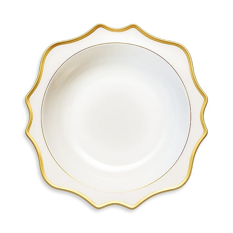 Anna Weatherley Antique White with Gold Salad Serving Bowl