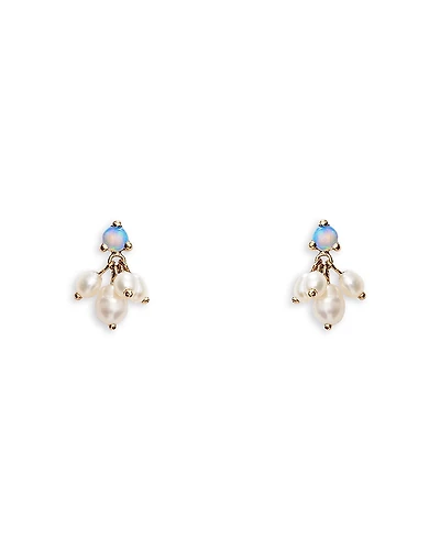 Wwake 14K Yellow Gold Opal & Cultured Freshwater Pearl Cloudburst Stud Earrings