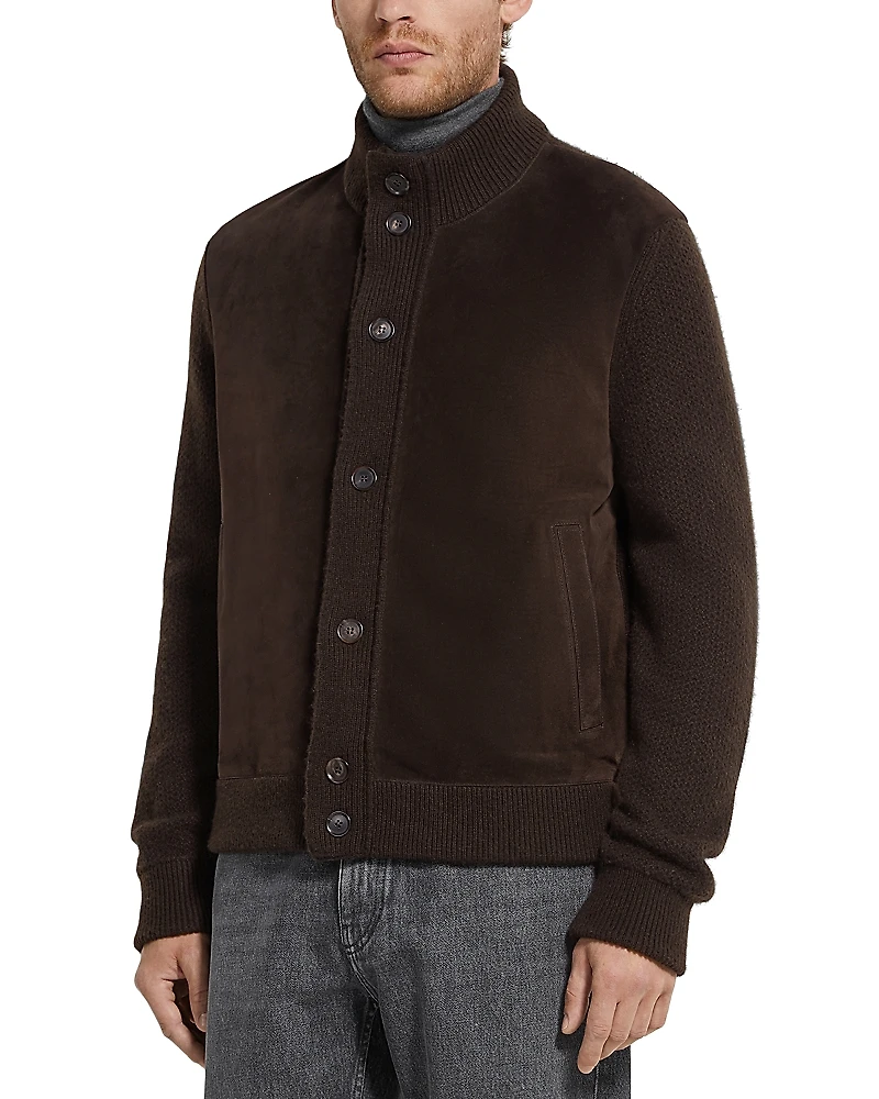 Zegna Oasi Cashmere & Suede Melange Shirt Jacket