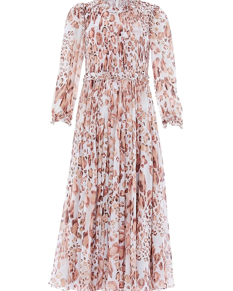 Needle & Thread Leopard Chiffon Smocked Ballerina Dress