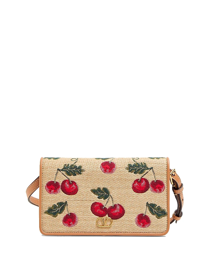 Valentino Garavani Mini Cherryfic VLogo Jacquard Raffia Bag