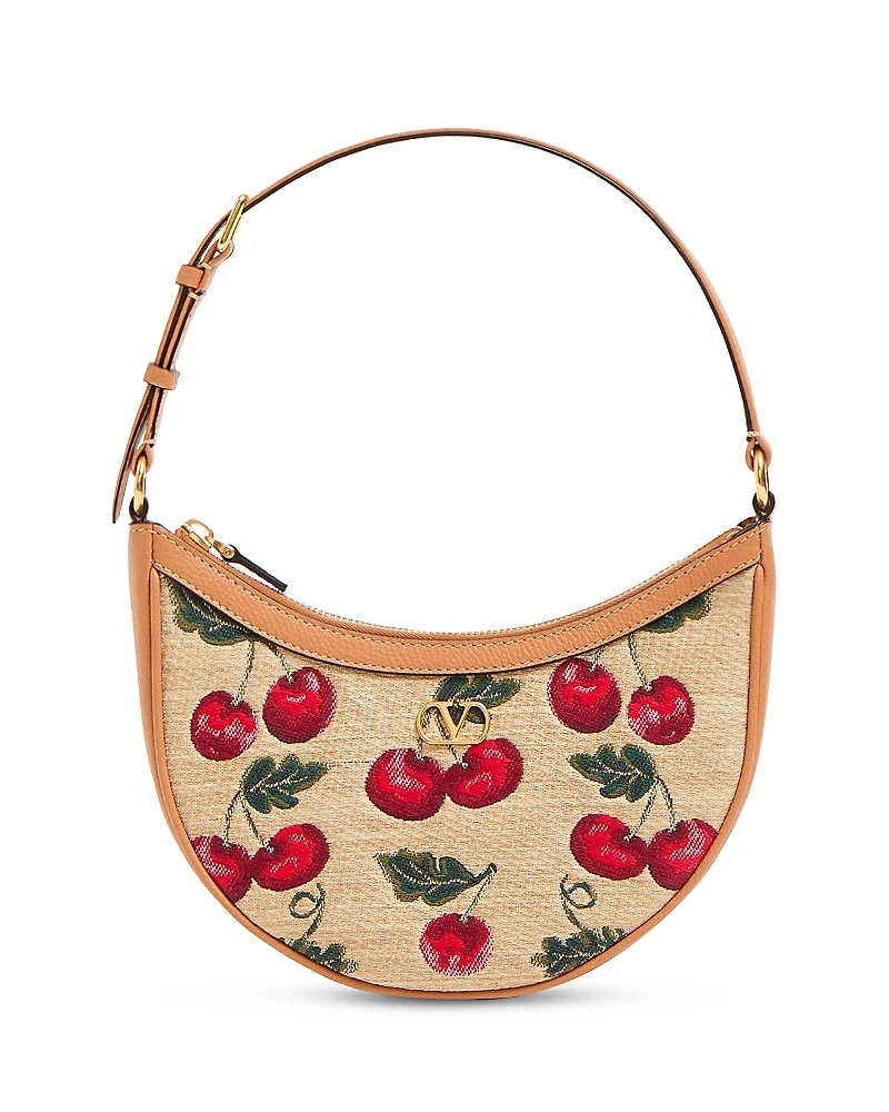 Valentino Garavani Vlogo Signature Mini Cherryfic Raffia Hobo Shoulder Bag