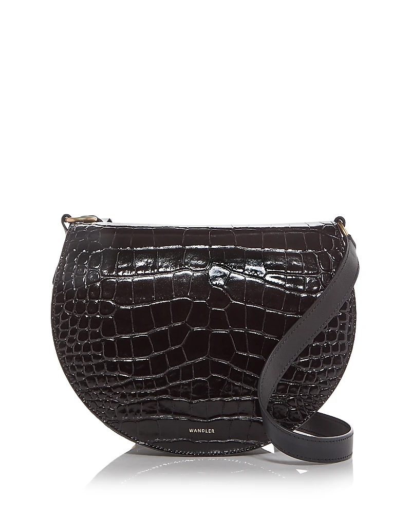 Wandler Kate Croc Embossed Leather Saddle Bag