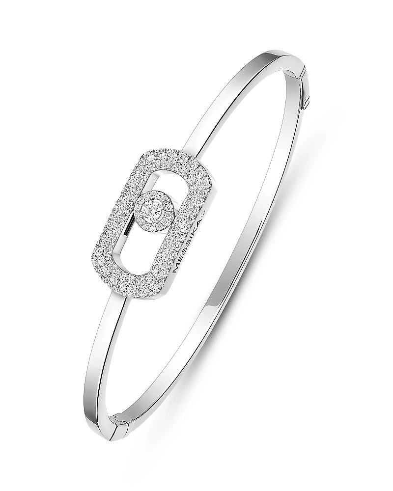 Messika 18K White Gold So Move Diamond Pave Oval Bangle Bracelet
