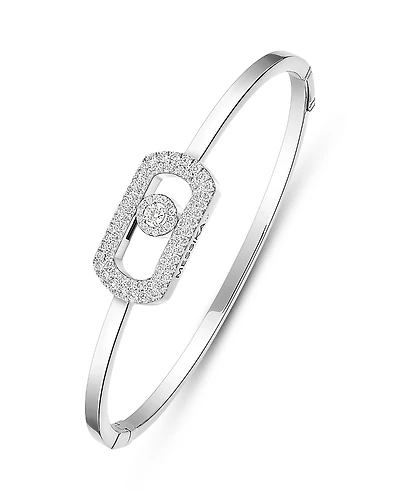 Messika 18K White Gold So Move Diamond Pave Oval Bangle Bracelet