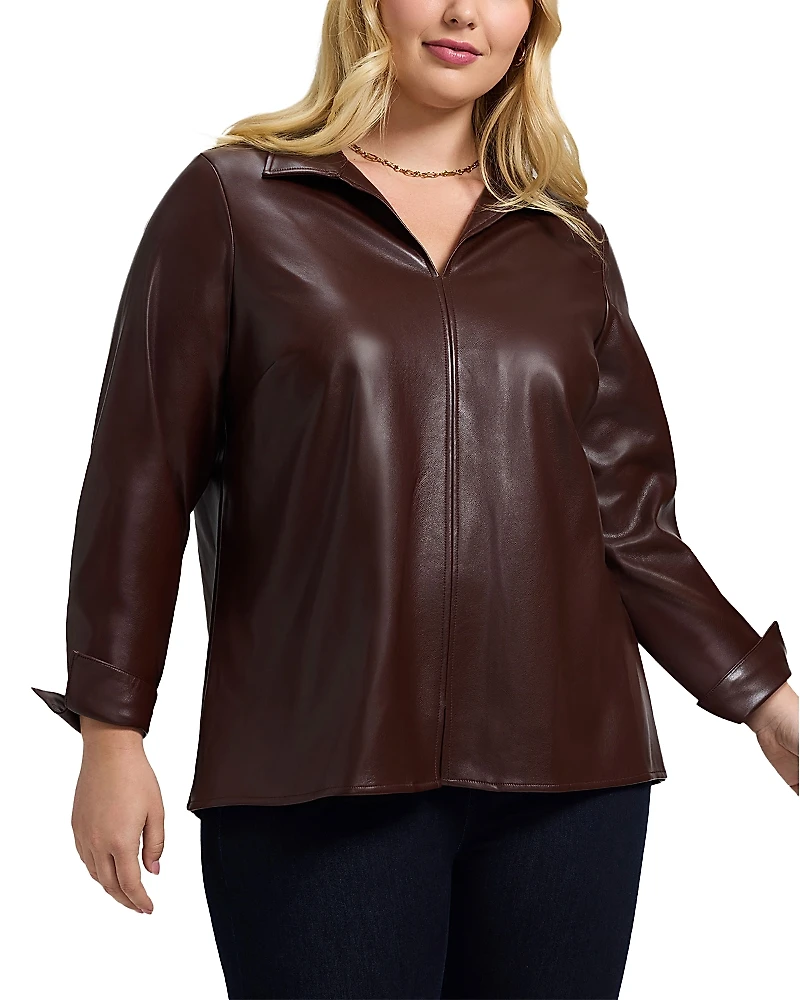 Foxcroft Plus Agnes Faux Leather Shirt