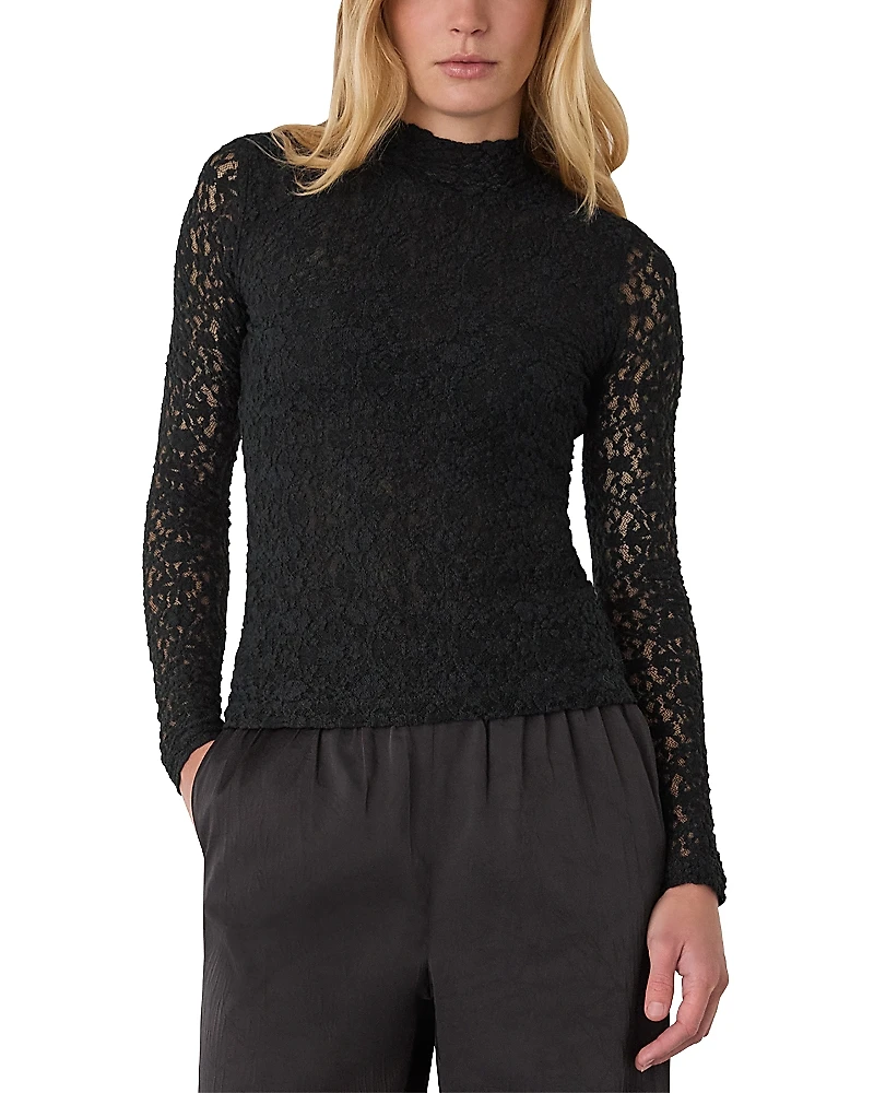 Whistles Lace Detail High Neck Top