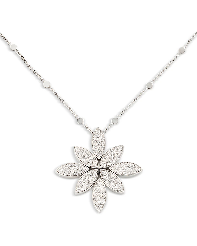 Pasquale Bruni 18K White Gold Ghirlanda Diamond Pave Cluster Flower Pendant Necklace, 16.5