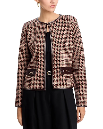 Sioni Faux Leather Trim Cardigan