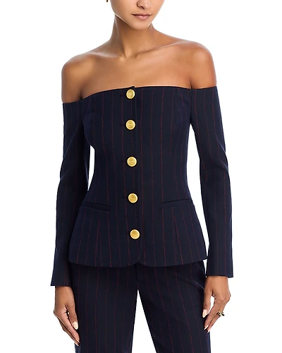 L'Agence Alice Off Shoulder Pinstripe Blazer