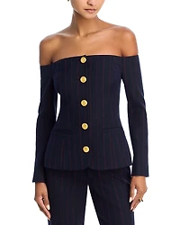 L'Agence Alice Off Shoulder Pinstripe Blazer