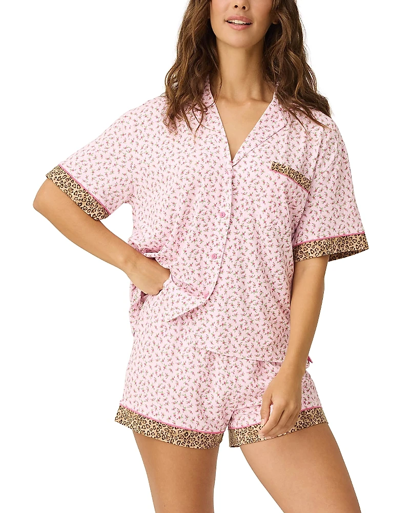 Pj Salvage Contrast Trim Floral Short Pajama Set