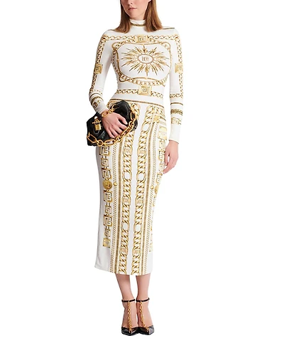 Balmain Long Printed Bodycon Dress with Foulard Pattern