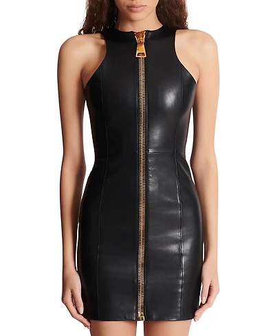 Balmain Short Sleeveless Lambskin Dress