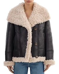 Lamarque Faux Leather Fleece Trim Jacket